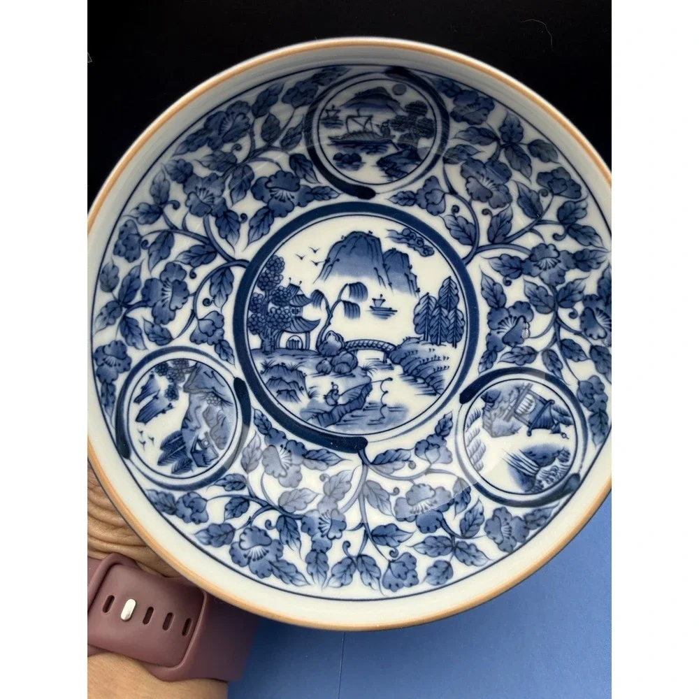 Japanese/Chinese Imari Style Blue & White Porcelain Rice Soup Bowl - 7